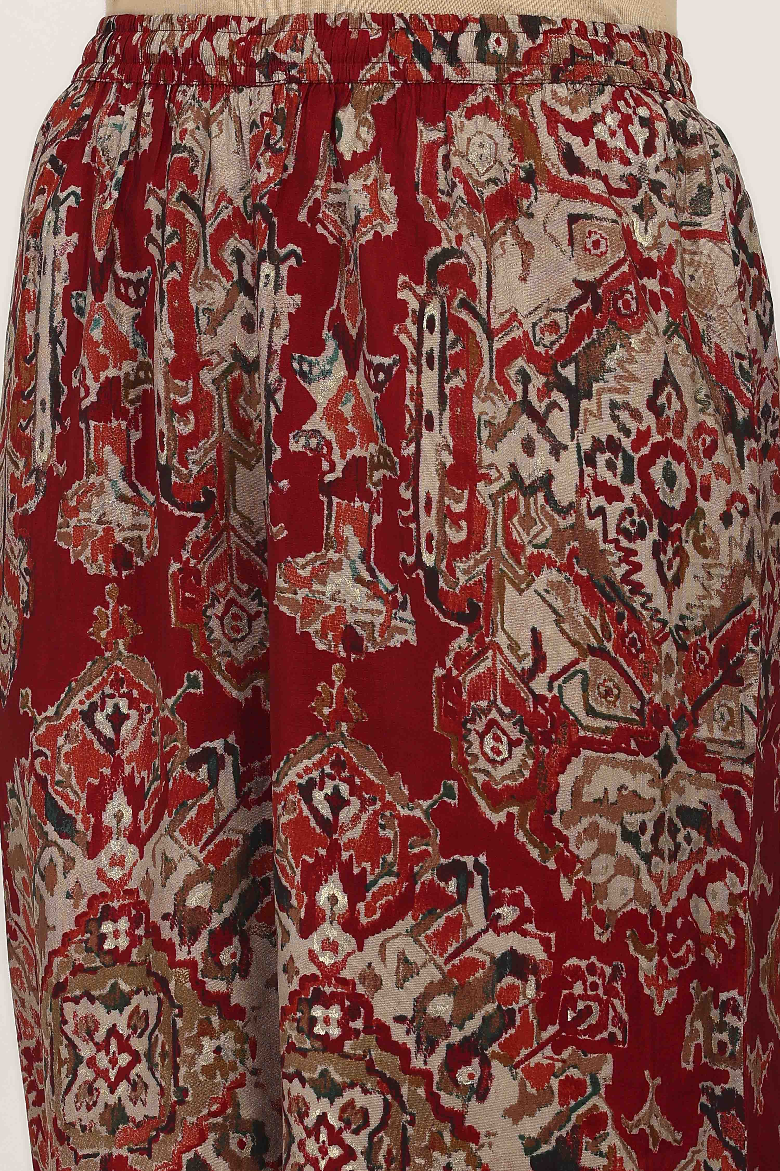 Red Viscose Polyester Viscose Rayon Kurta Pants Set image number 2