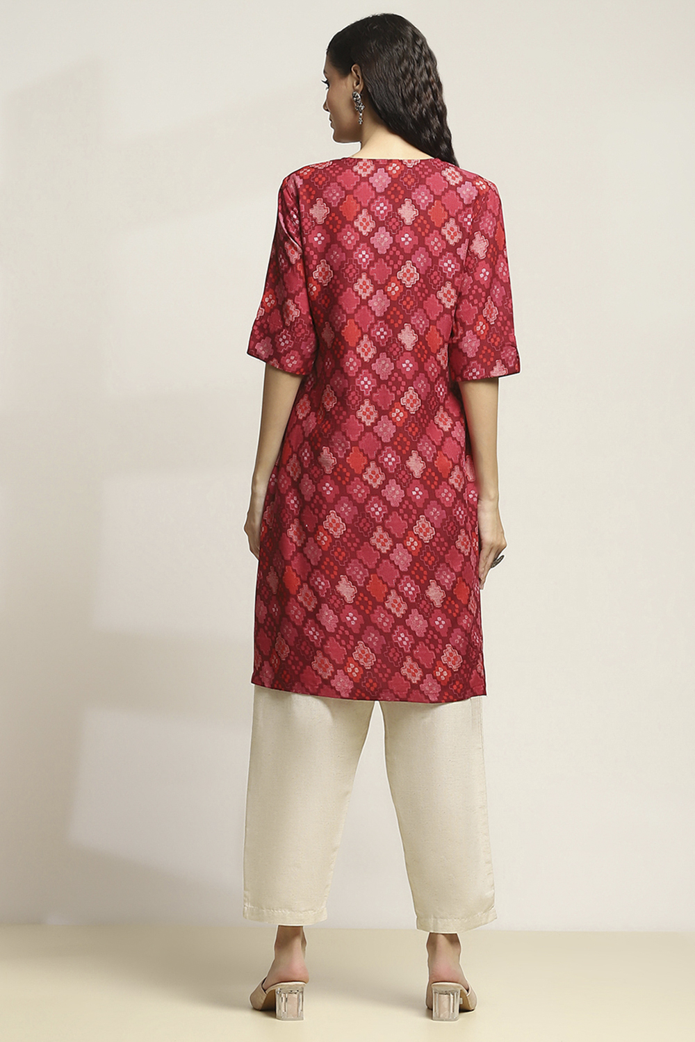 Red Viscose Rayon Printed Straight Kurta image number 3