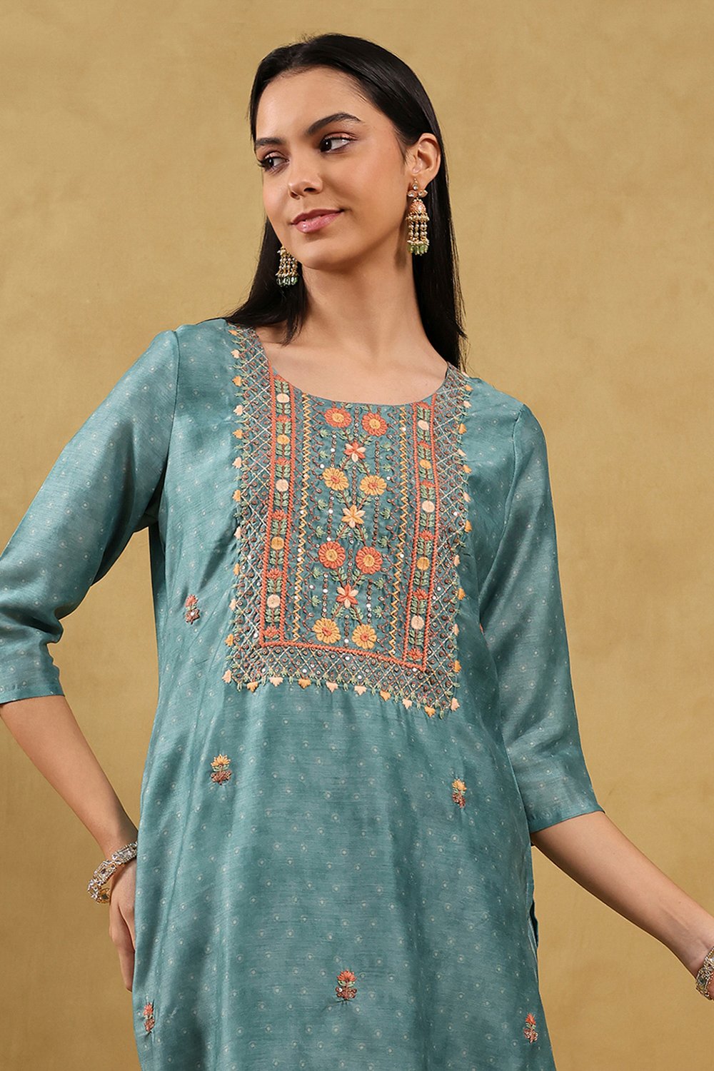 Blue Polyester Printed Straight Suit Set image number 1