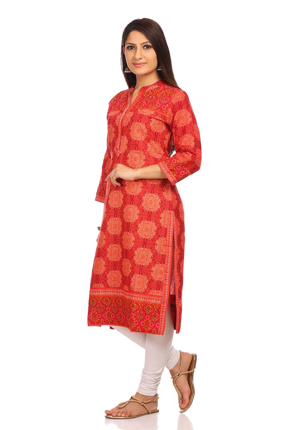 Red Straight Cotton Kurta image number 1