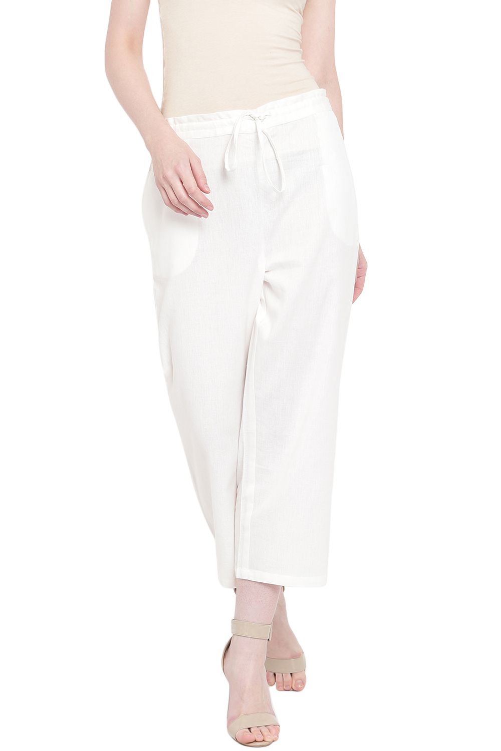 Off White Cotton Fusion Pants image number 0