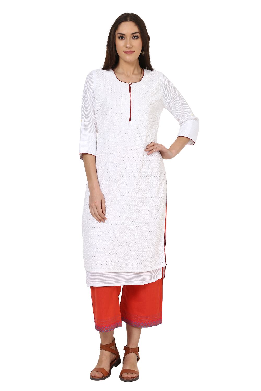 White Straight Cotton Kurta image number 0
