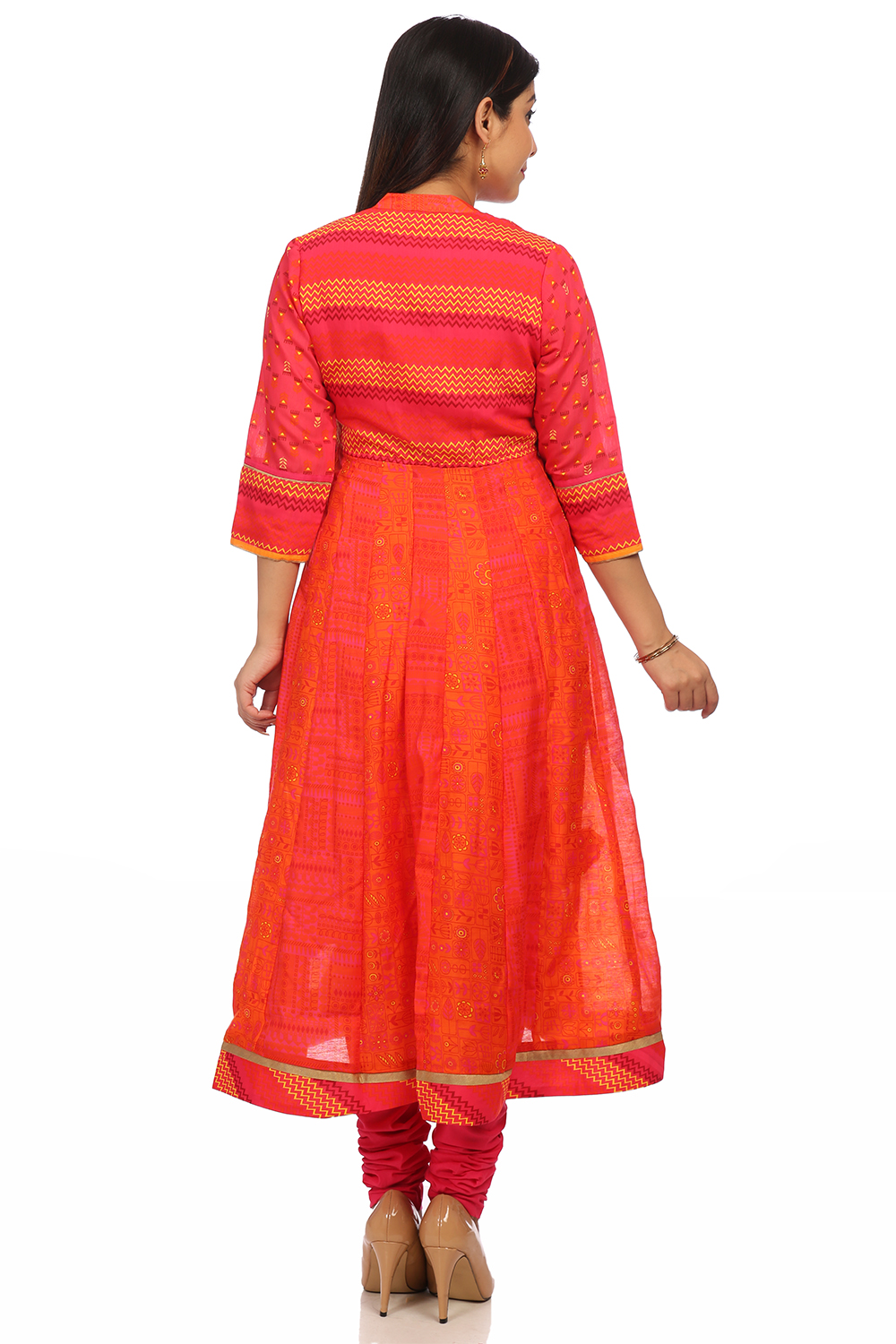 Orange Kalidar Polyester Suit Set image number 4