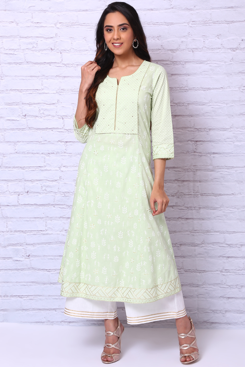 Mint Green Cotton Slub A Line Kurta image number 0