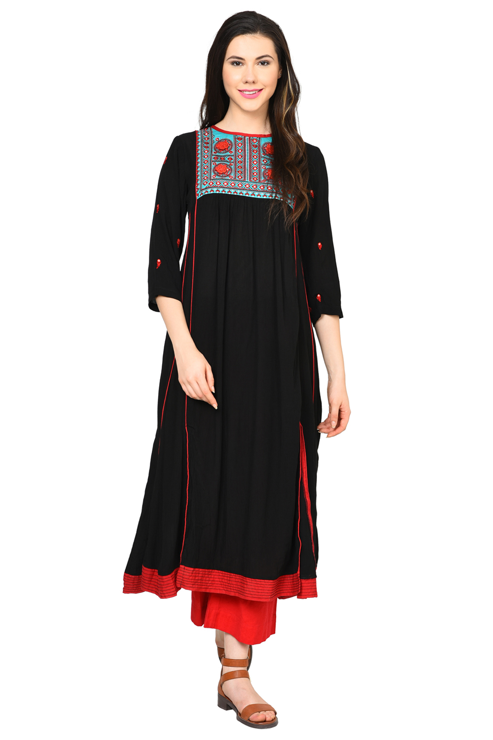 Black Kalidar Viscose Kurta image number 0