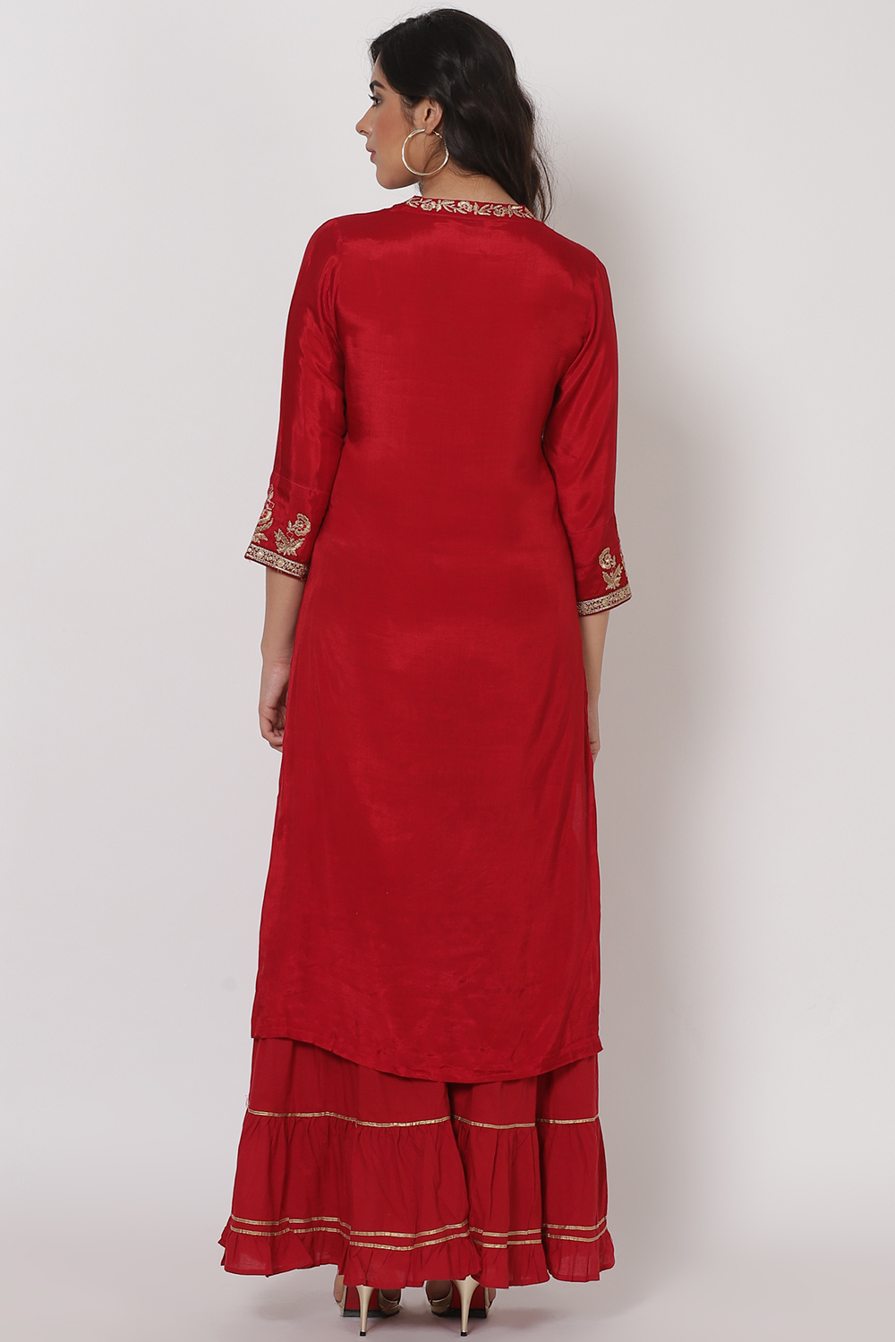 Maroon Viscose And Cotton Straight Suit Set image number 5