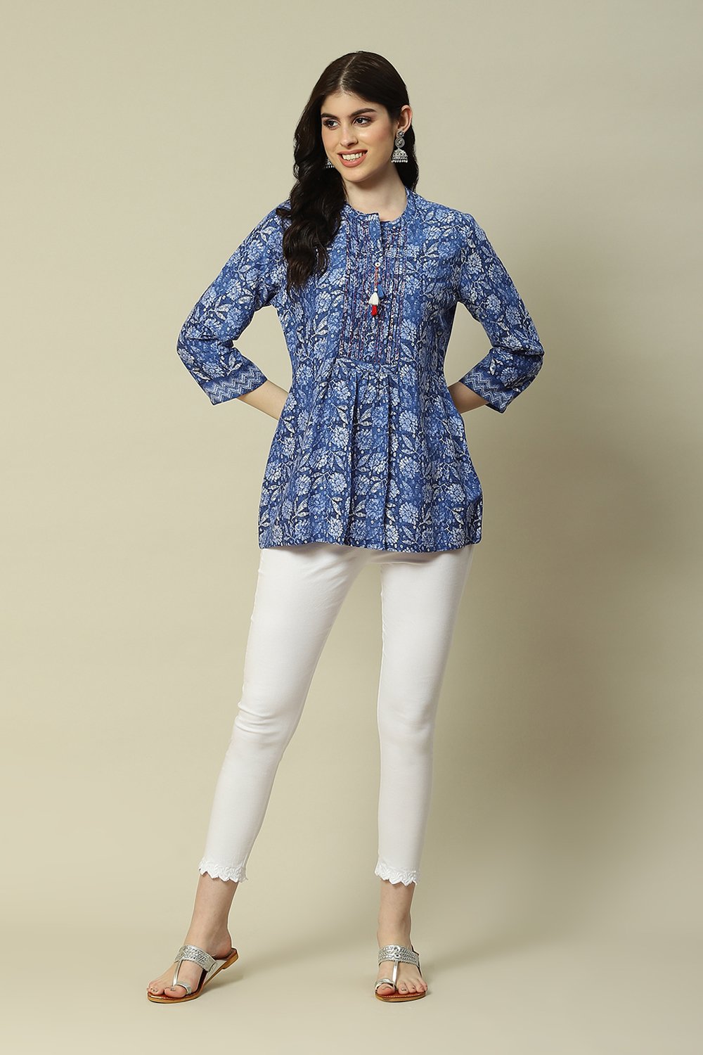 Blue LIVA Straight Printed Top image number 0