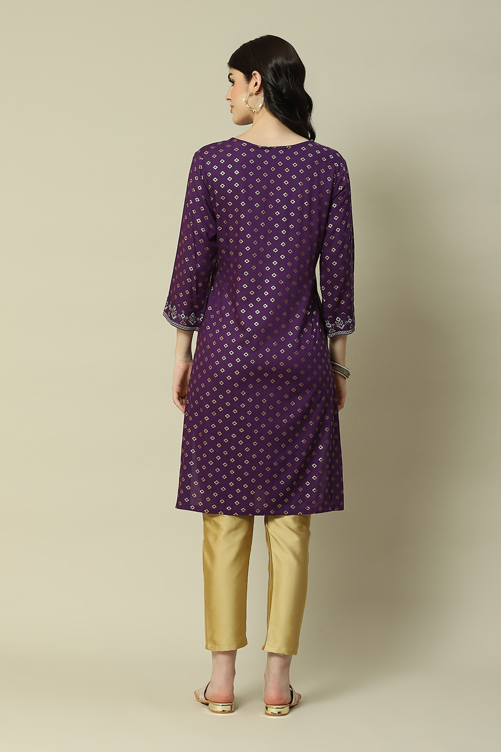 Purple Viscose Straight Printed Kurta image number 4
