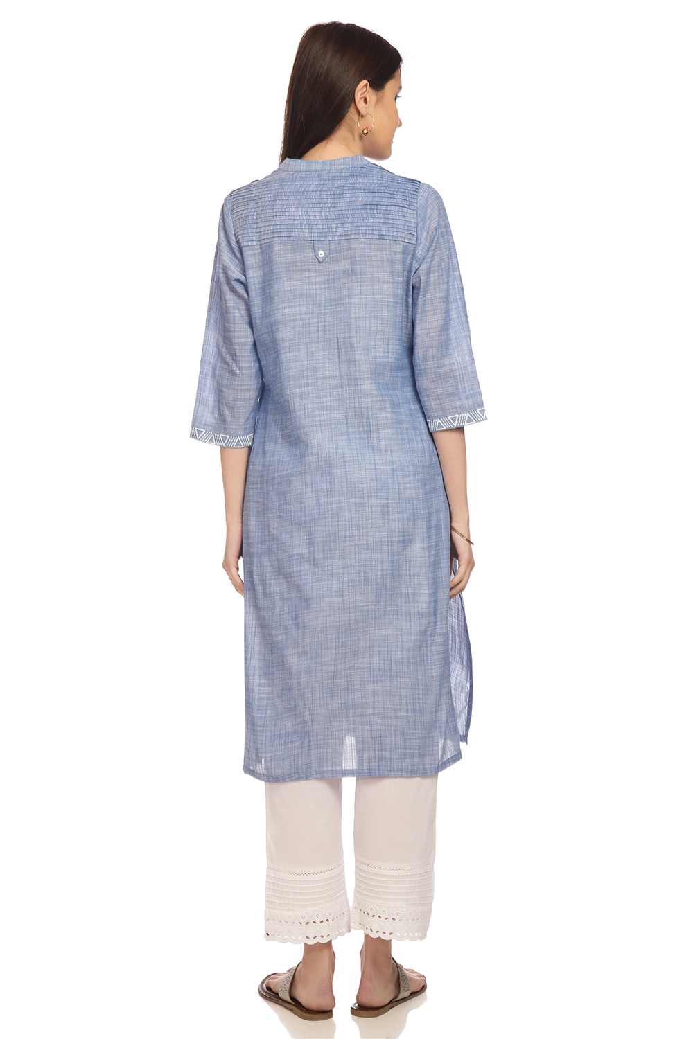 Blue Straight Cotton Kurta image number 4