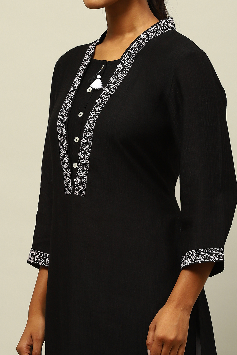 Black Viscose Blend Straight Kurta image number 1