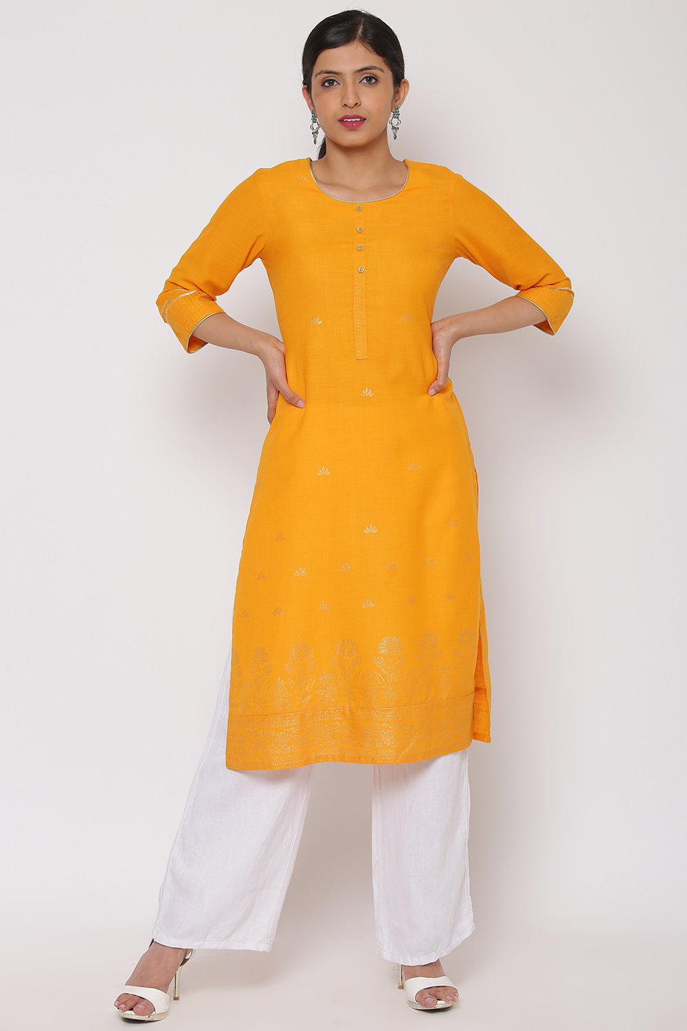 Mustard Polyster Matka Kurta image number 0