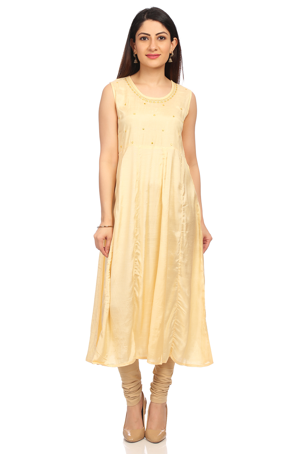 Red Kalidar Poly Cotton Kurta image number 4