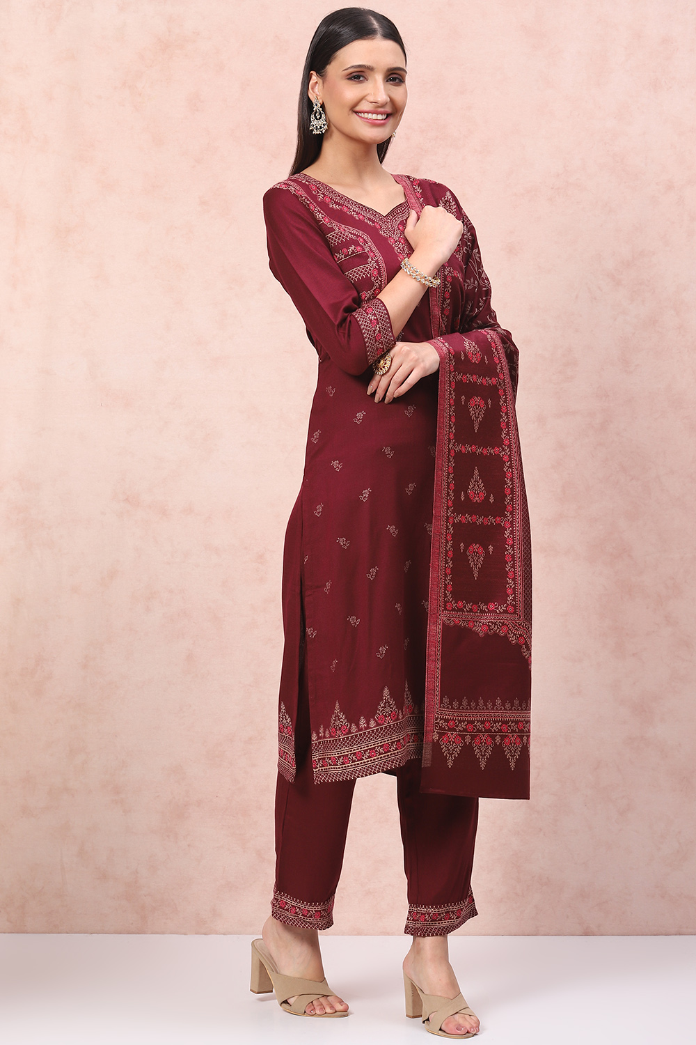 Maroon Art Silk Straight Suit Set image number 5