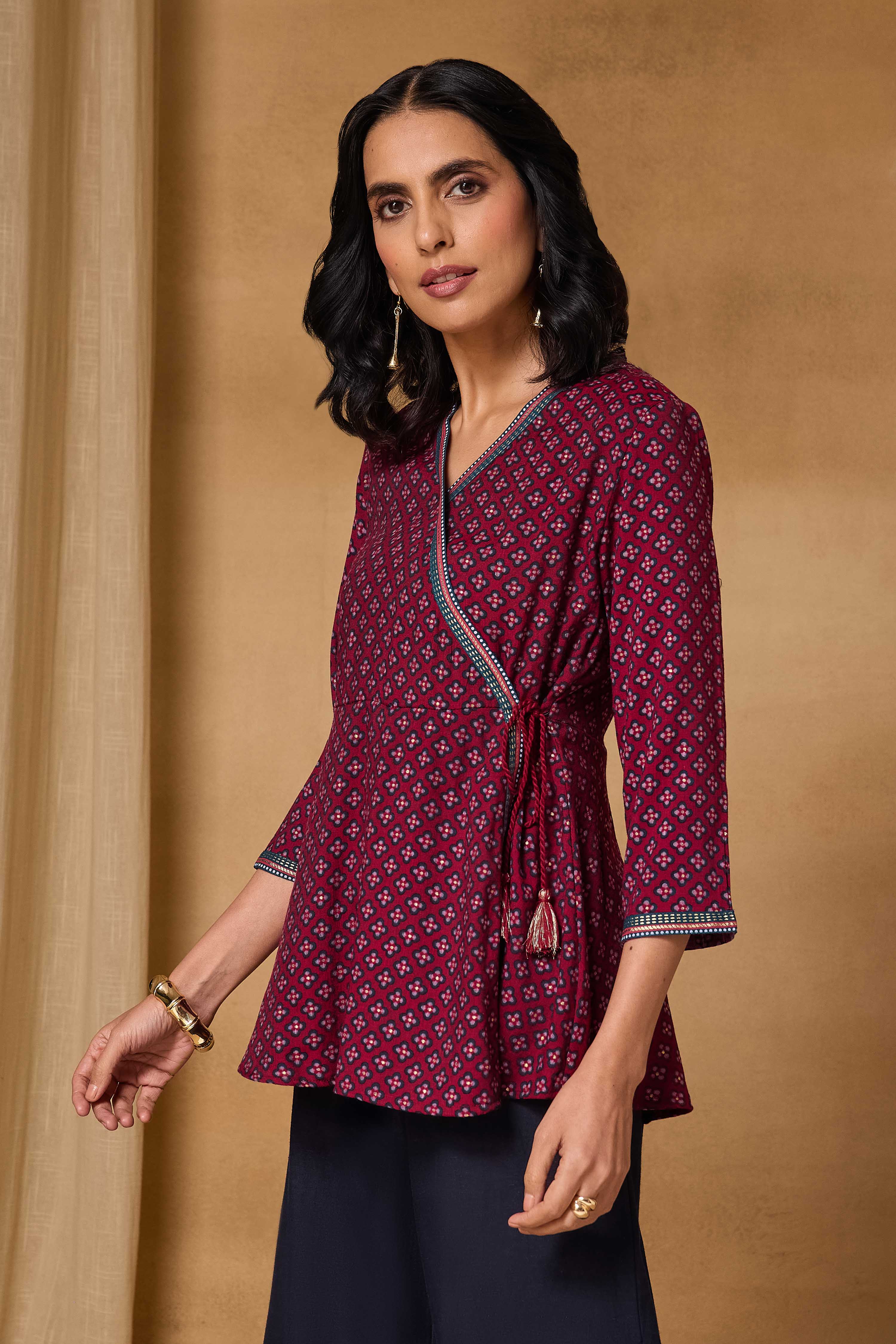 Red Viscose Blend Regular Printed Top image number 2
