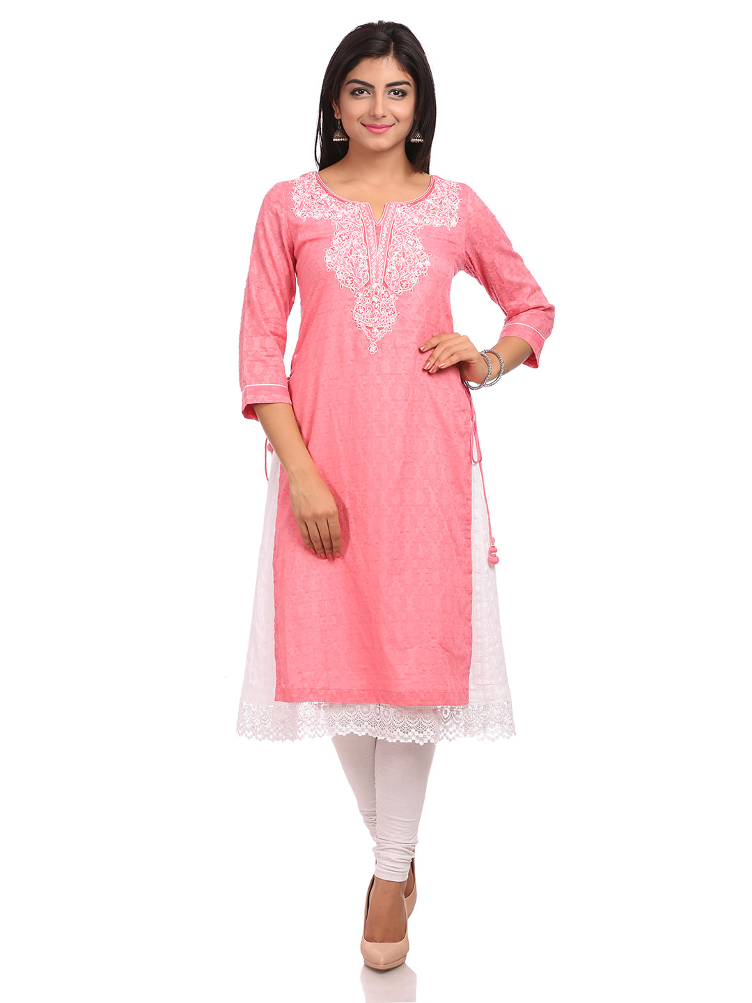 Pink Asymmetric Cotton Kurta image number 0