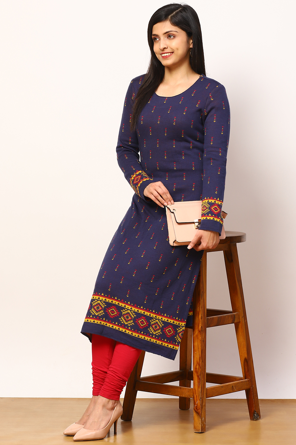 Blue Jacquard Straight Kurta image number 2