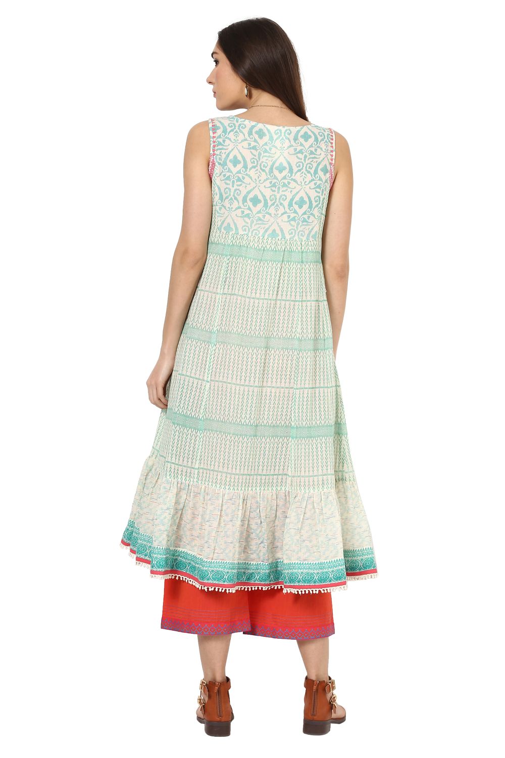 Teal Green Kalidar Gauge Kurta image number 5