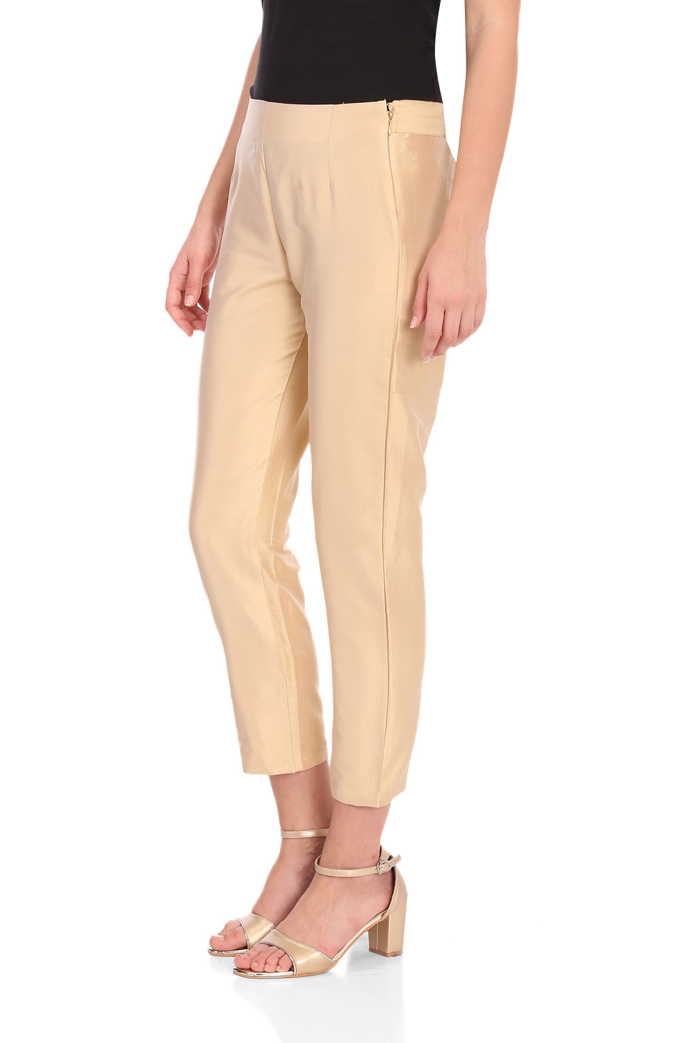 Gold Poly Cotton Slim Pants image number 3
