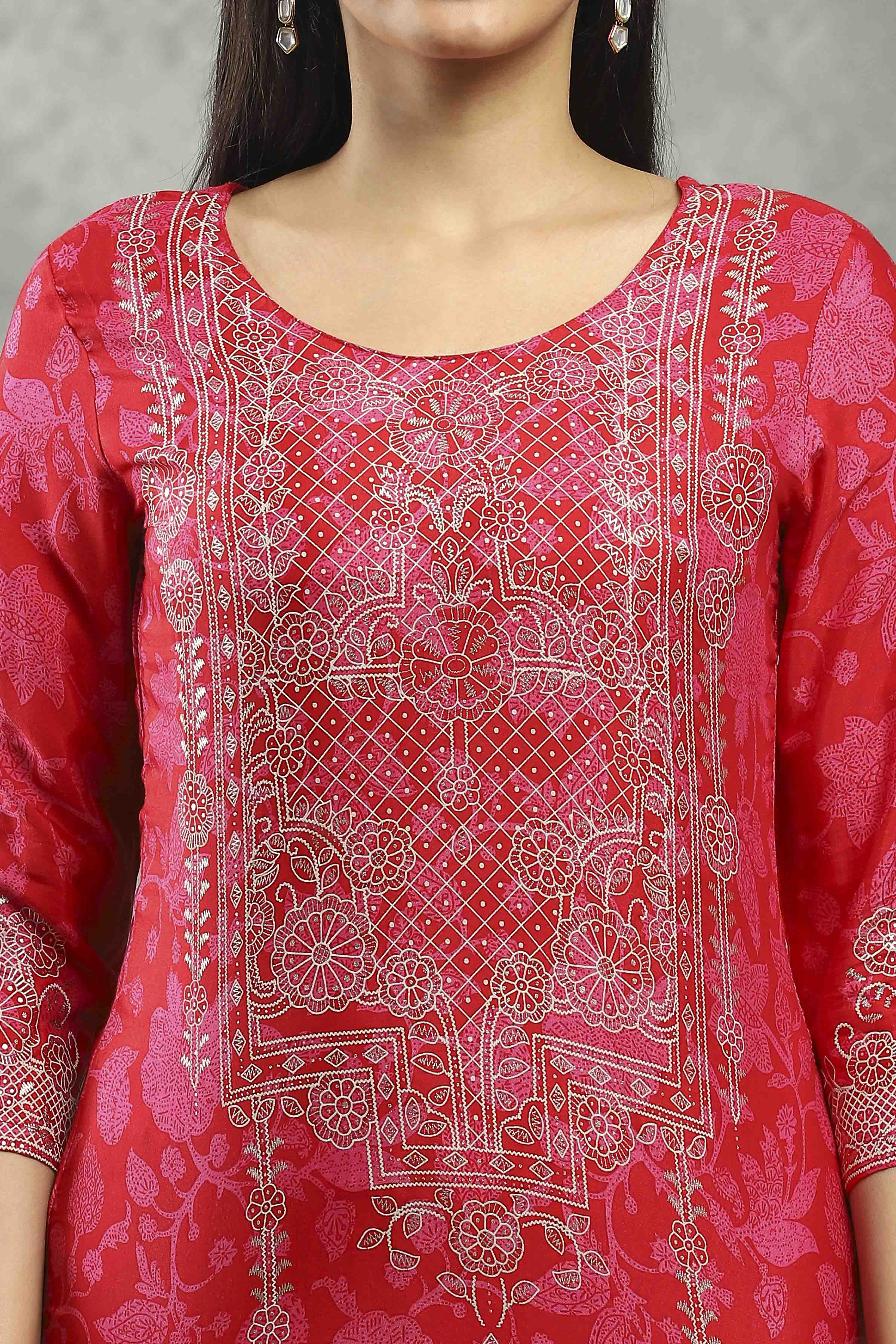 Pink Viscose A-line Kurta Pants Set image number 1