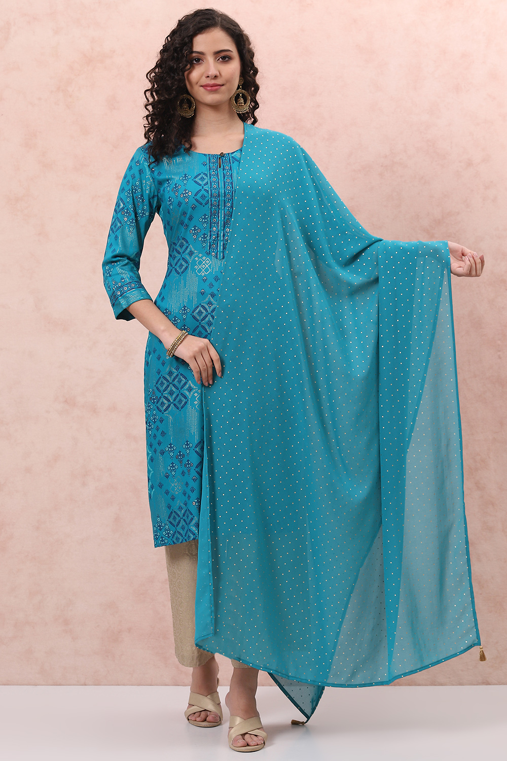 Turquoise Art Silk Dupatta image number 0