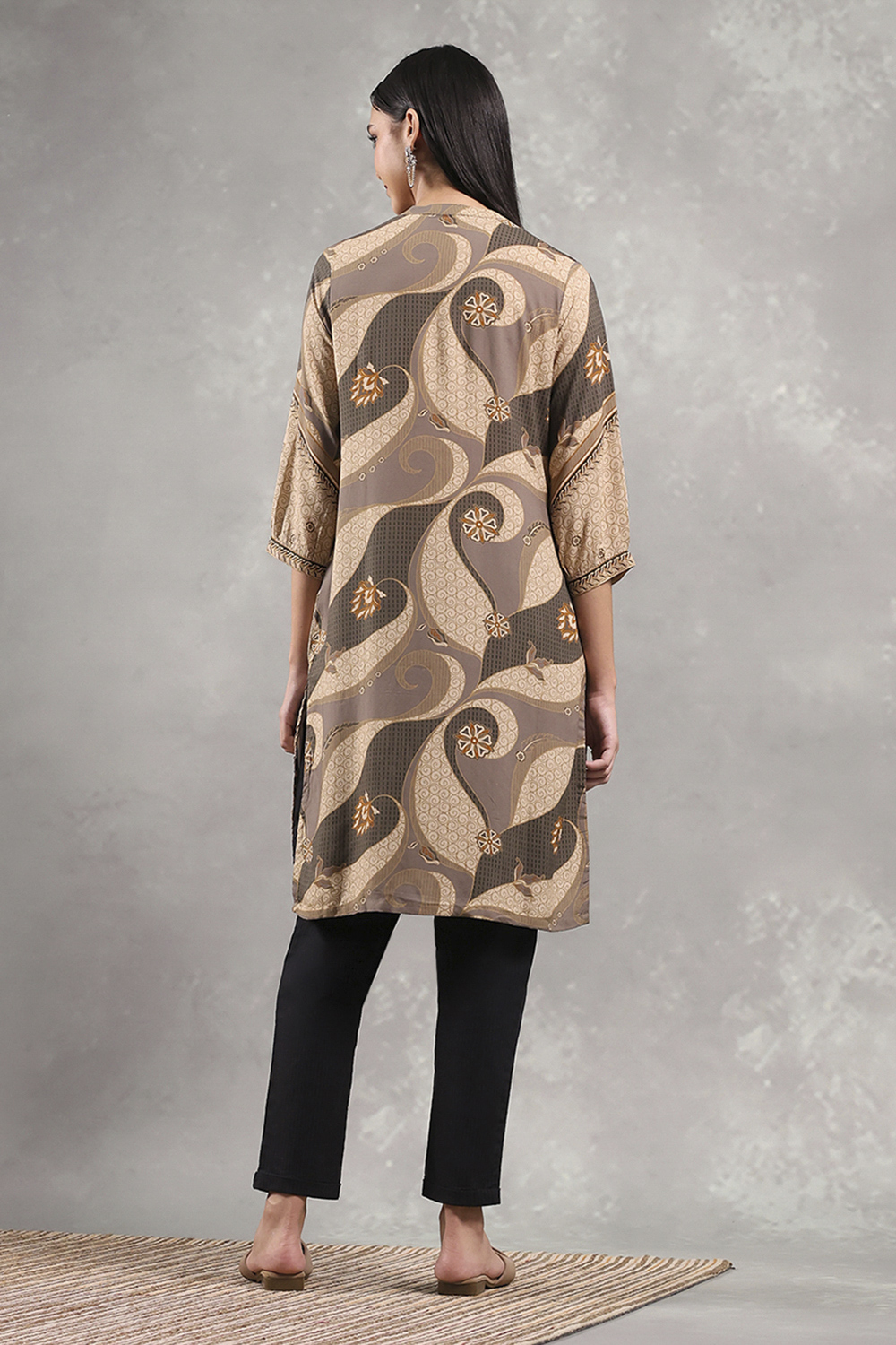 Ecru Viscose Rayon Printed Straight Kurta image number 3