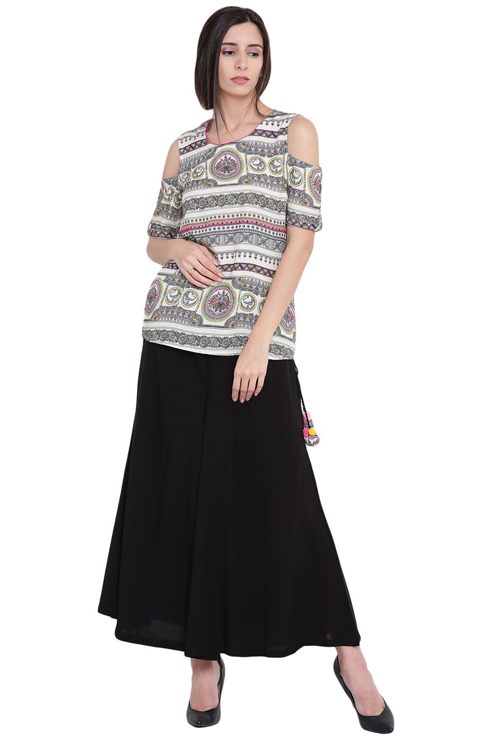 Black Viscose Fusion Culottes image number 5