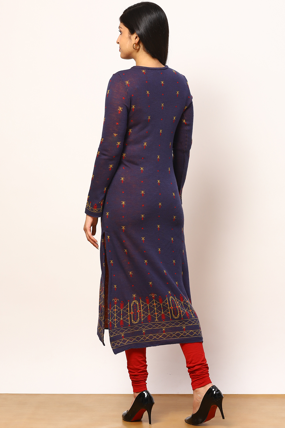 Indigo Jacquard Straight Kurta image number 4