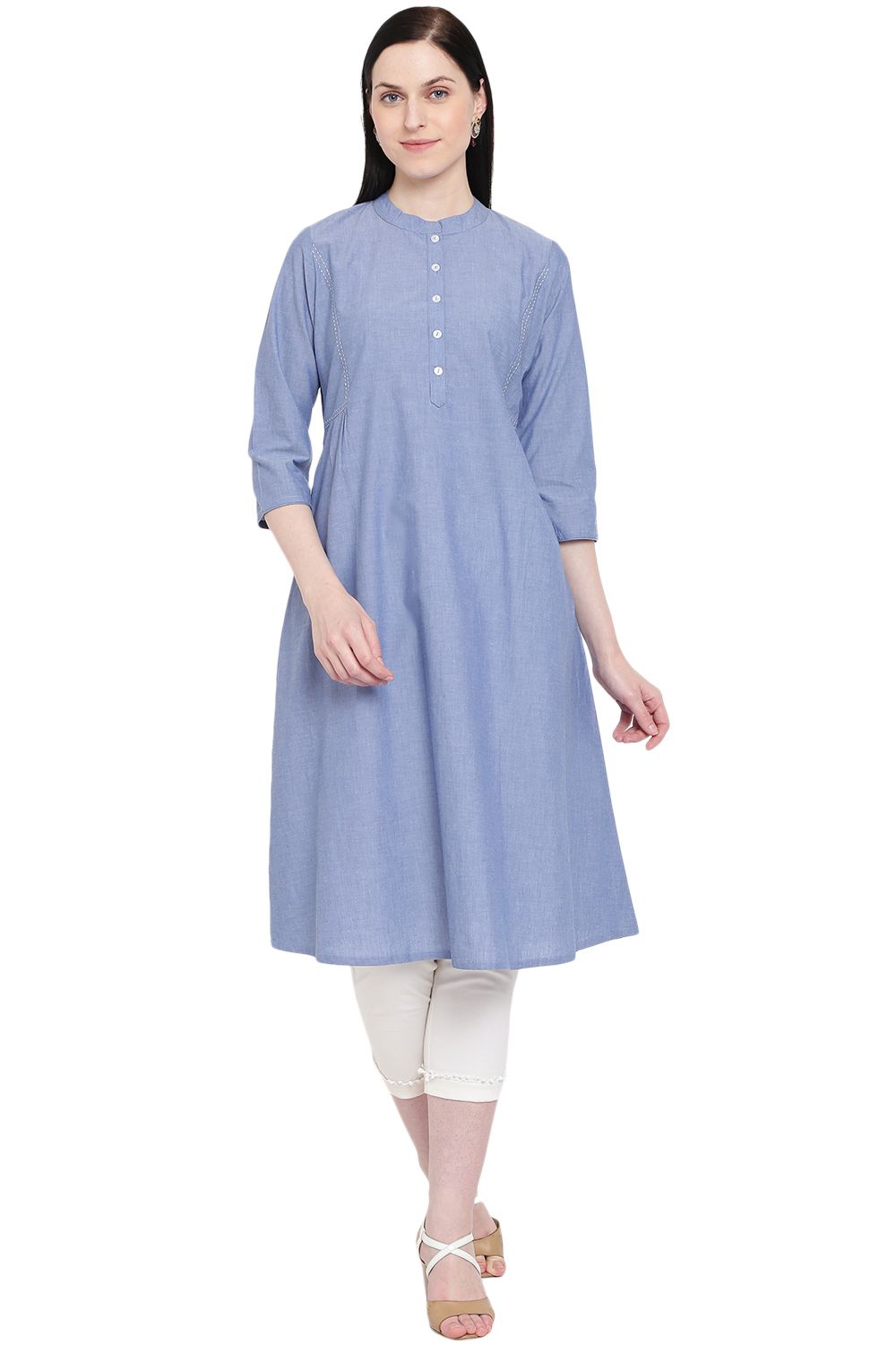 Light-Blue Chambray A-Line Kurta image number 0