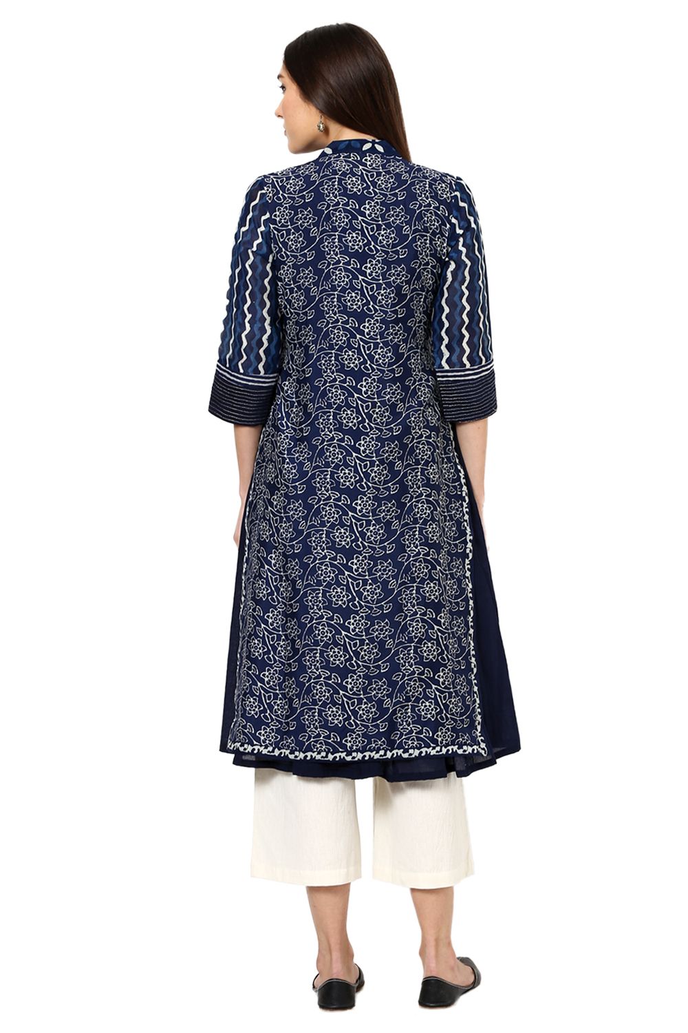 Indigo Straight Poly Chanderi Kurta image number 5