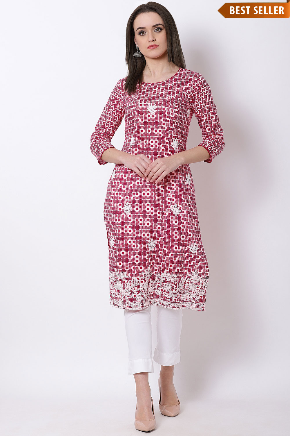 Pink Cotton Straight Kurta image number 0