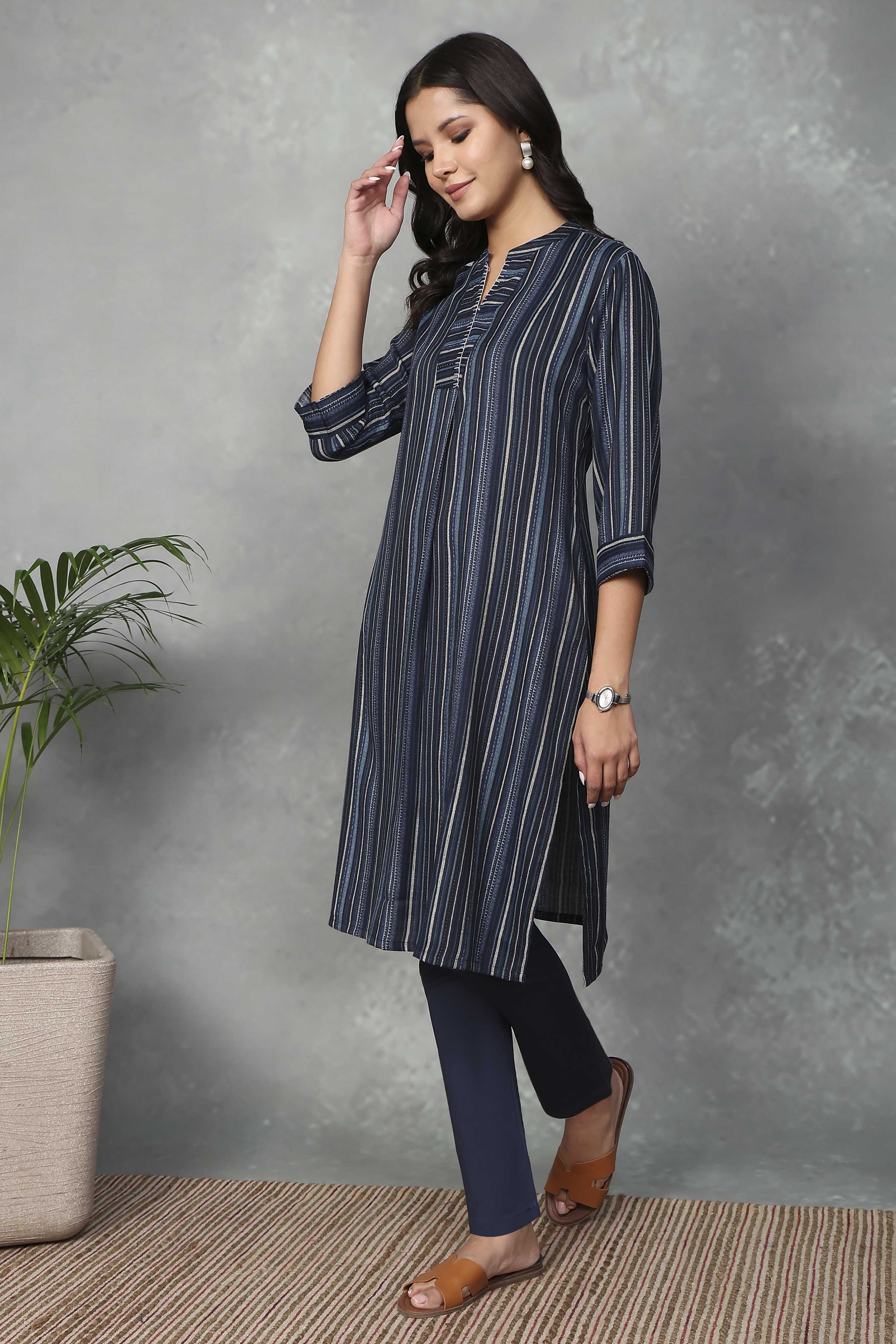 Blue Printed Straight Kurta image number 0