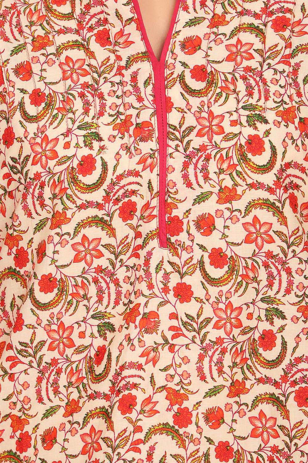 Beige Straight Cotton Kurta image number 2