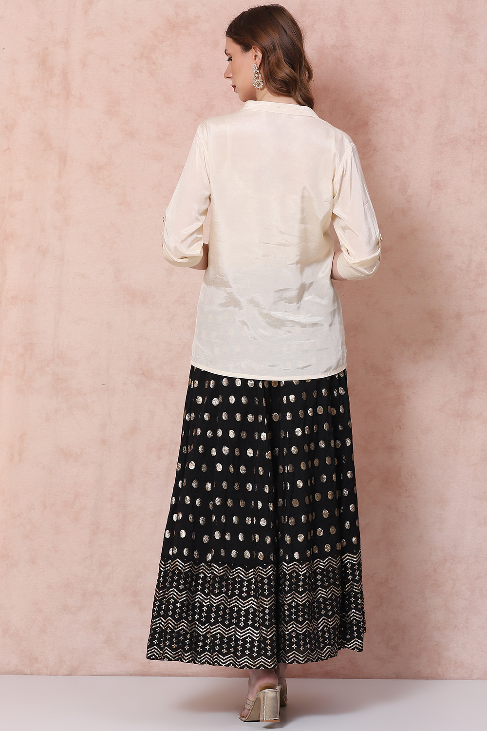 Black Art Silk Skirt Set image number 4