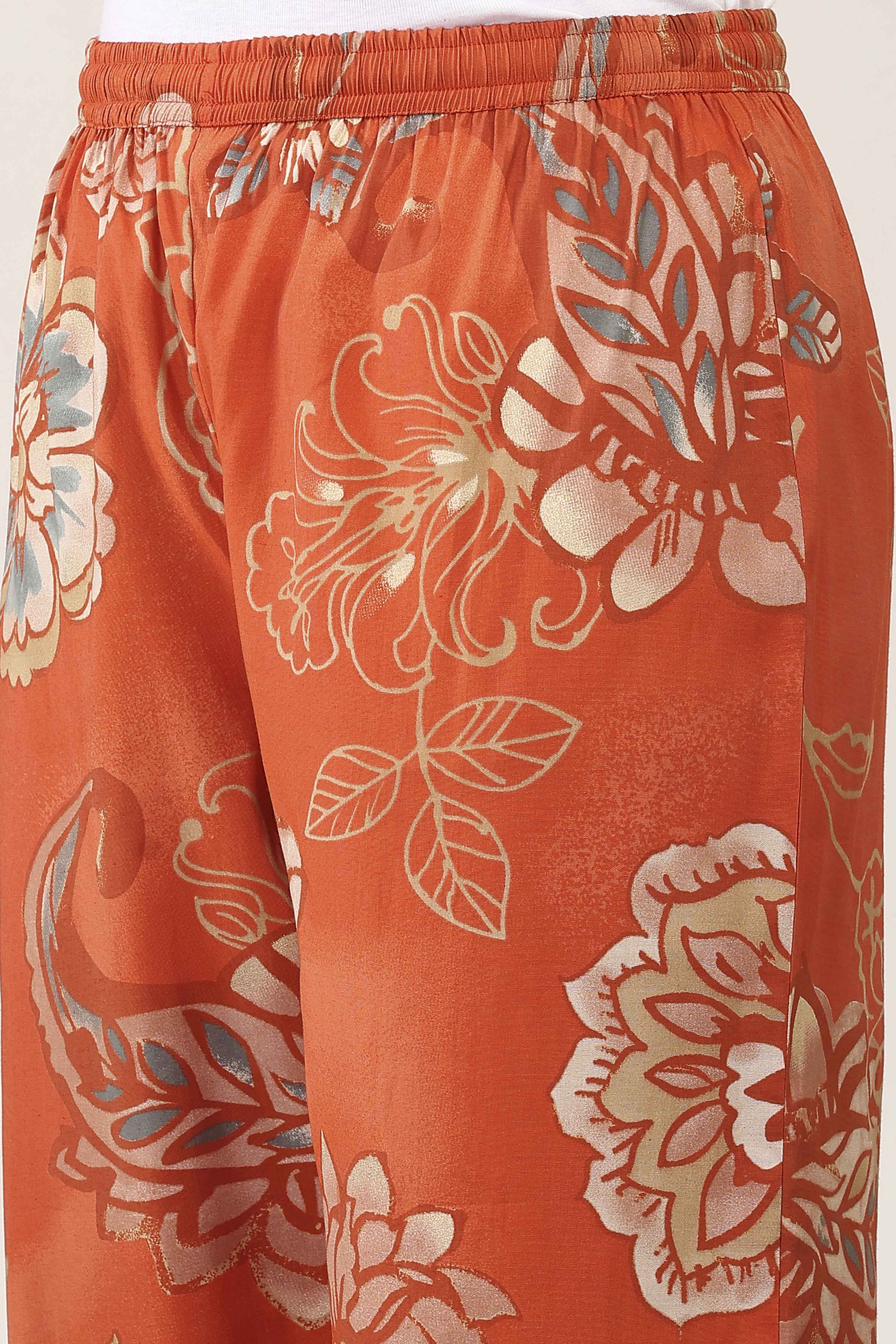 Orange Viscose Polyester Viscose Rayon Kurta Pants Set image number 2