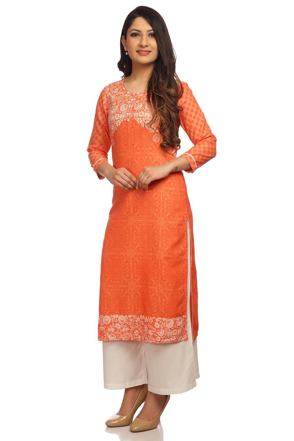 Peach Straight Rayon Kurta image number 3