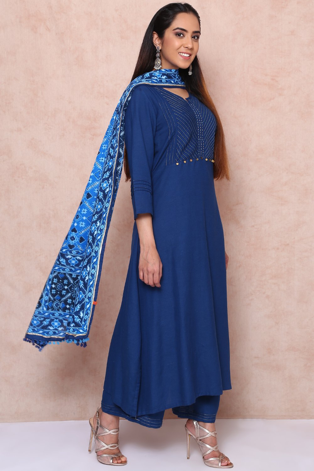 Indigo Viscose Asymmetric Suit Set image number 2