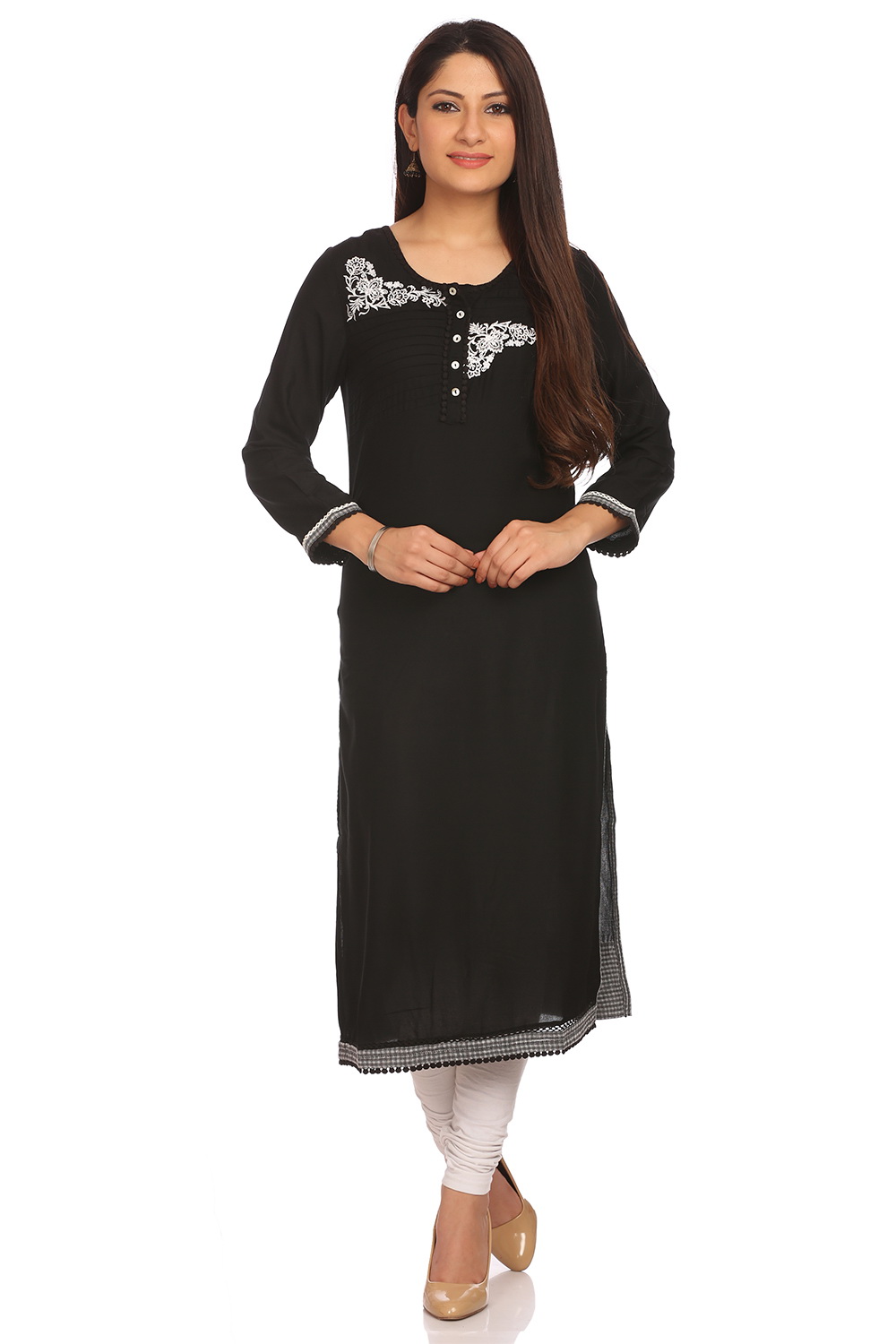 Black Cotton Straight Kurta image number 0