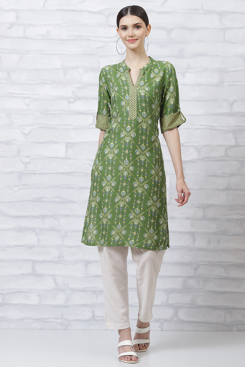 Lime Green LIVA Straight Kurta image number 5