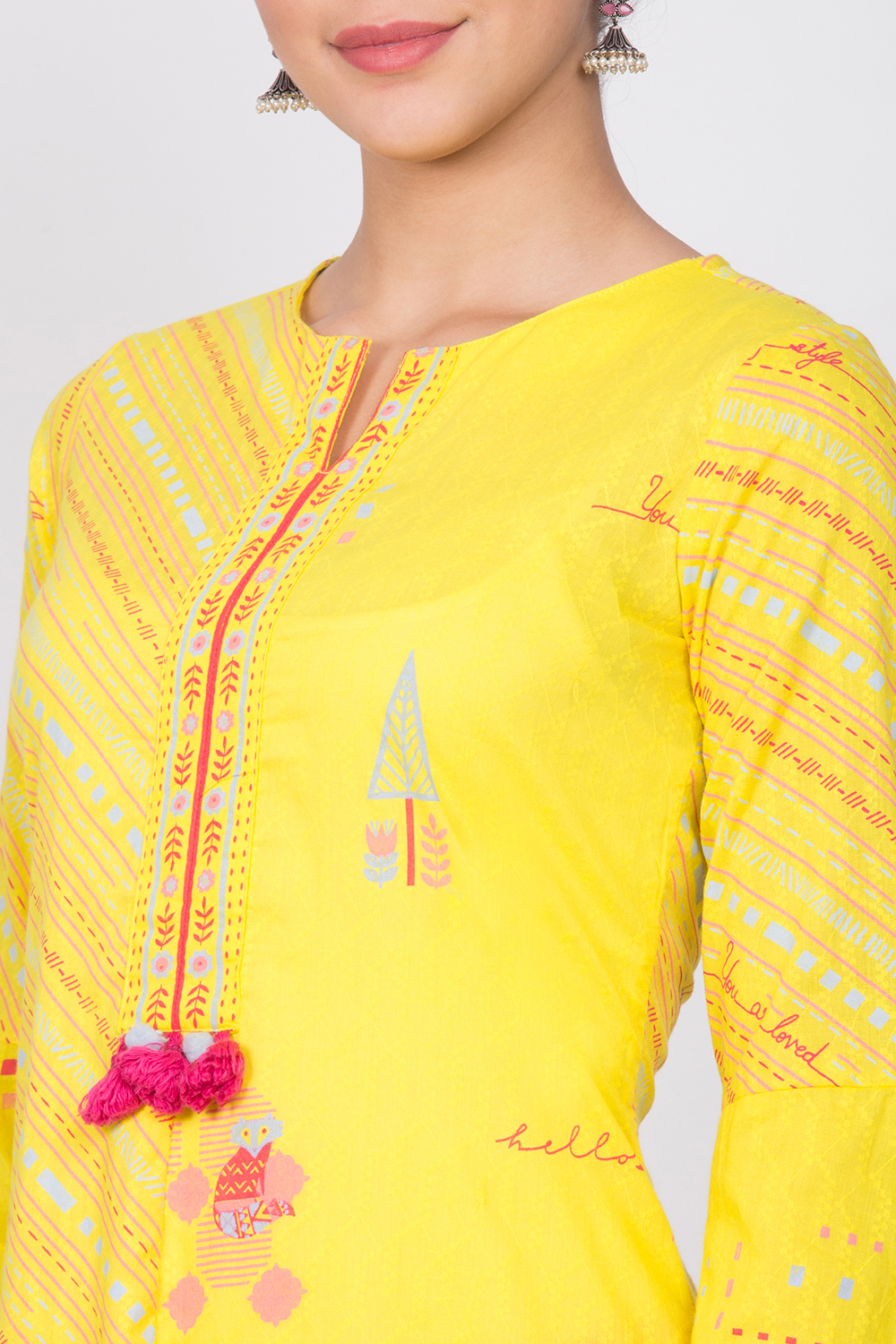 Yellow Cotton A-Line Kurta image number 1