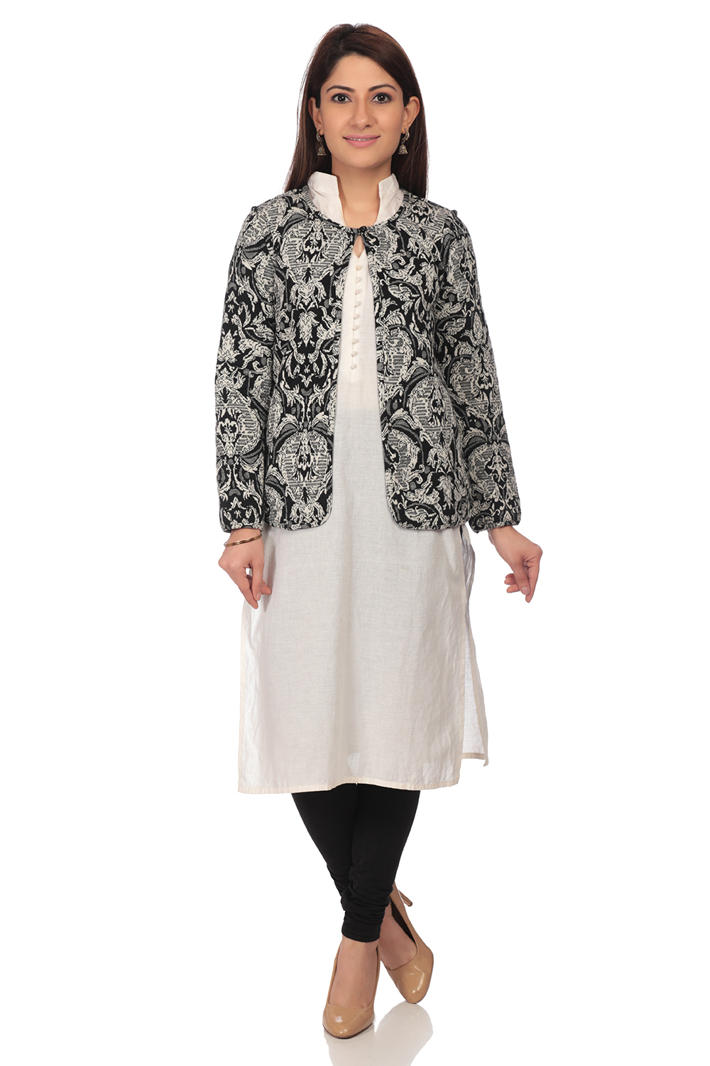 Black Straight Poly Cotton Jacket image number 4