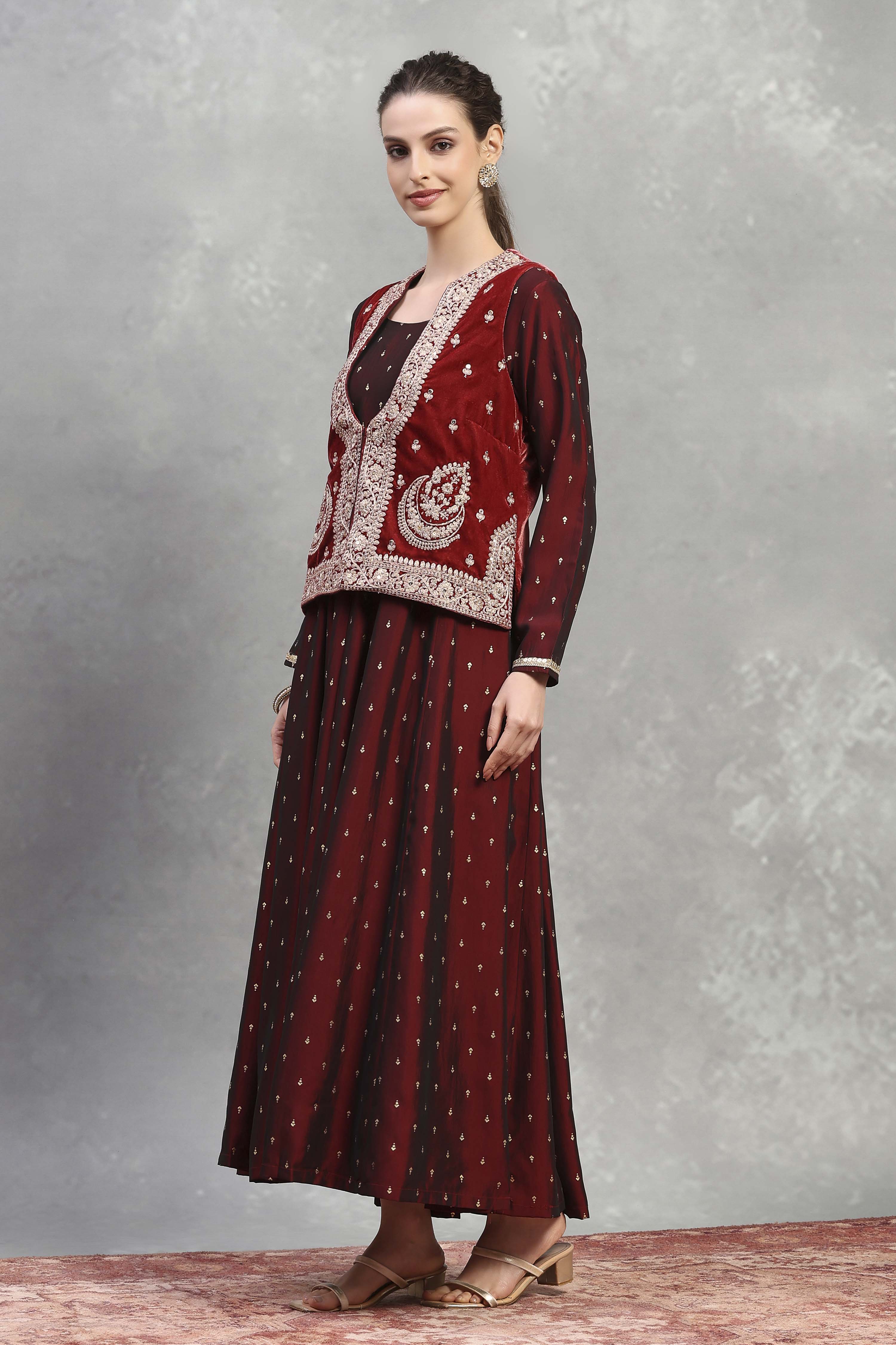 Blue Polyester Blend Printed Kalidar Dress image number 2