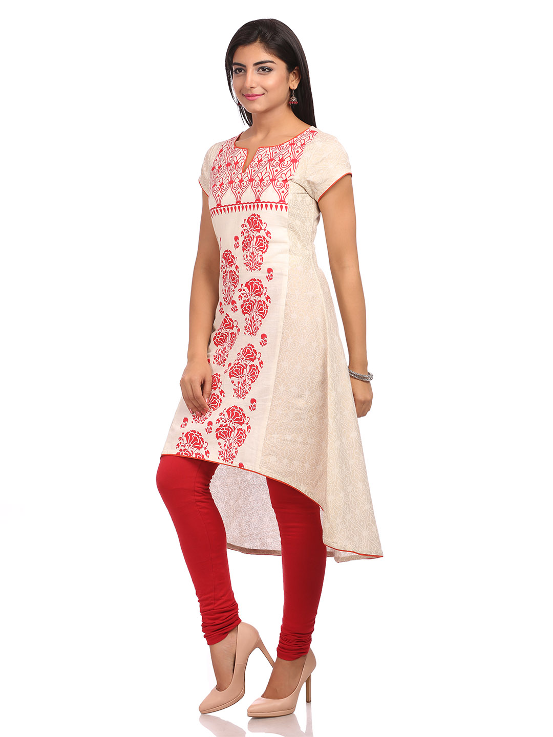 Beige Asymmetric Cotton Kurta image number 3