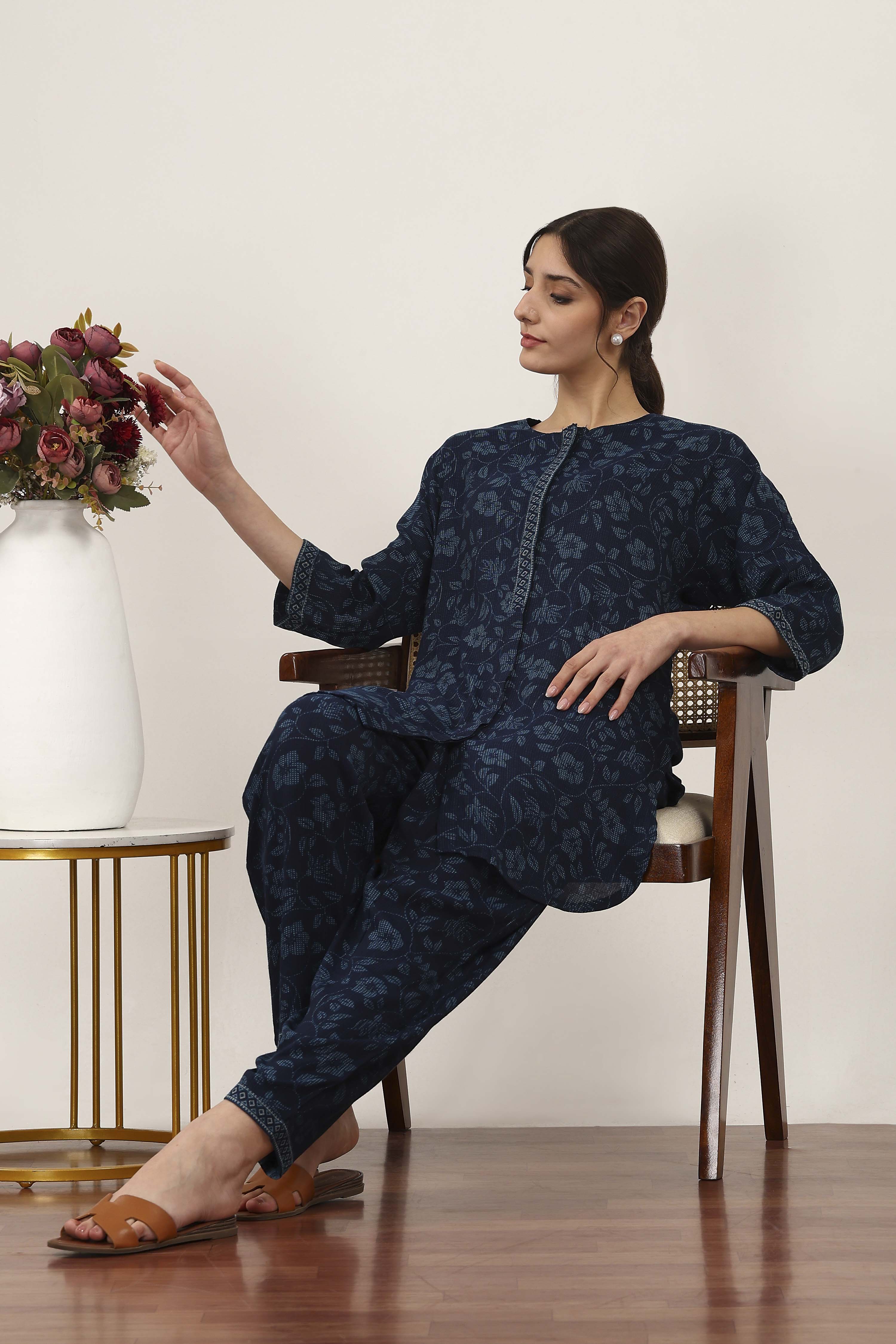 Blue Viscose Polyester Viscose Rayon Kurta Pants Set image number 0