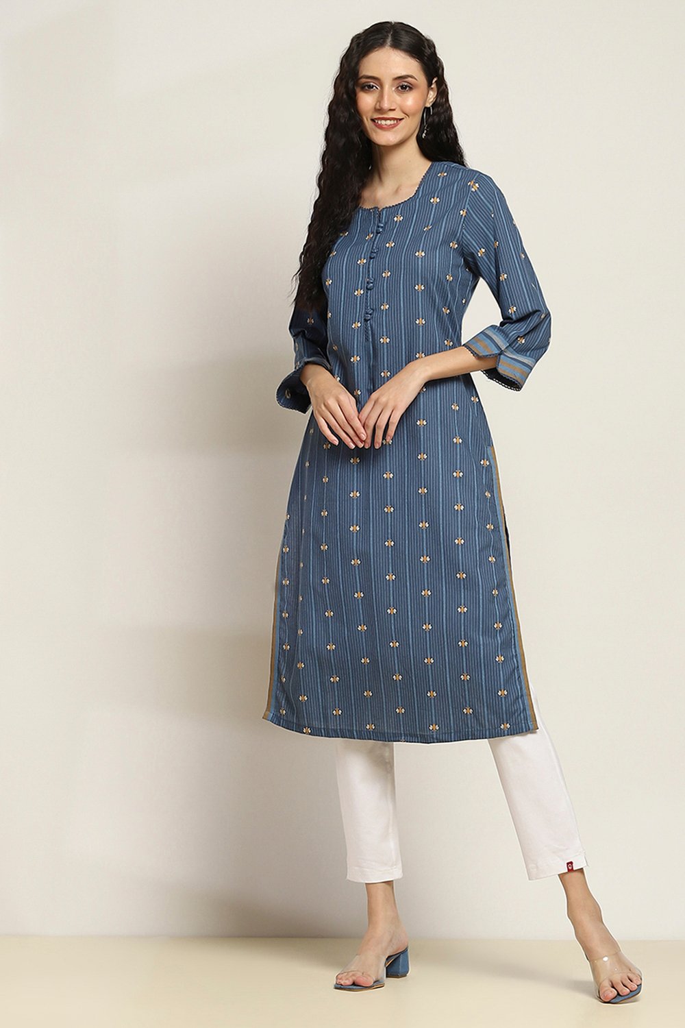 Indigo Cotton Straight Kurta image number 5