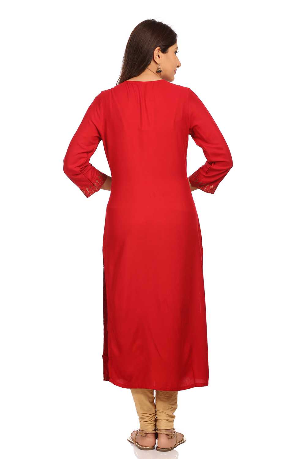 Red Straight Viscose Kurta image number 3