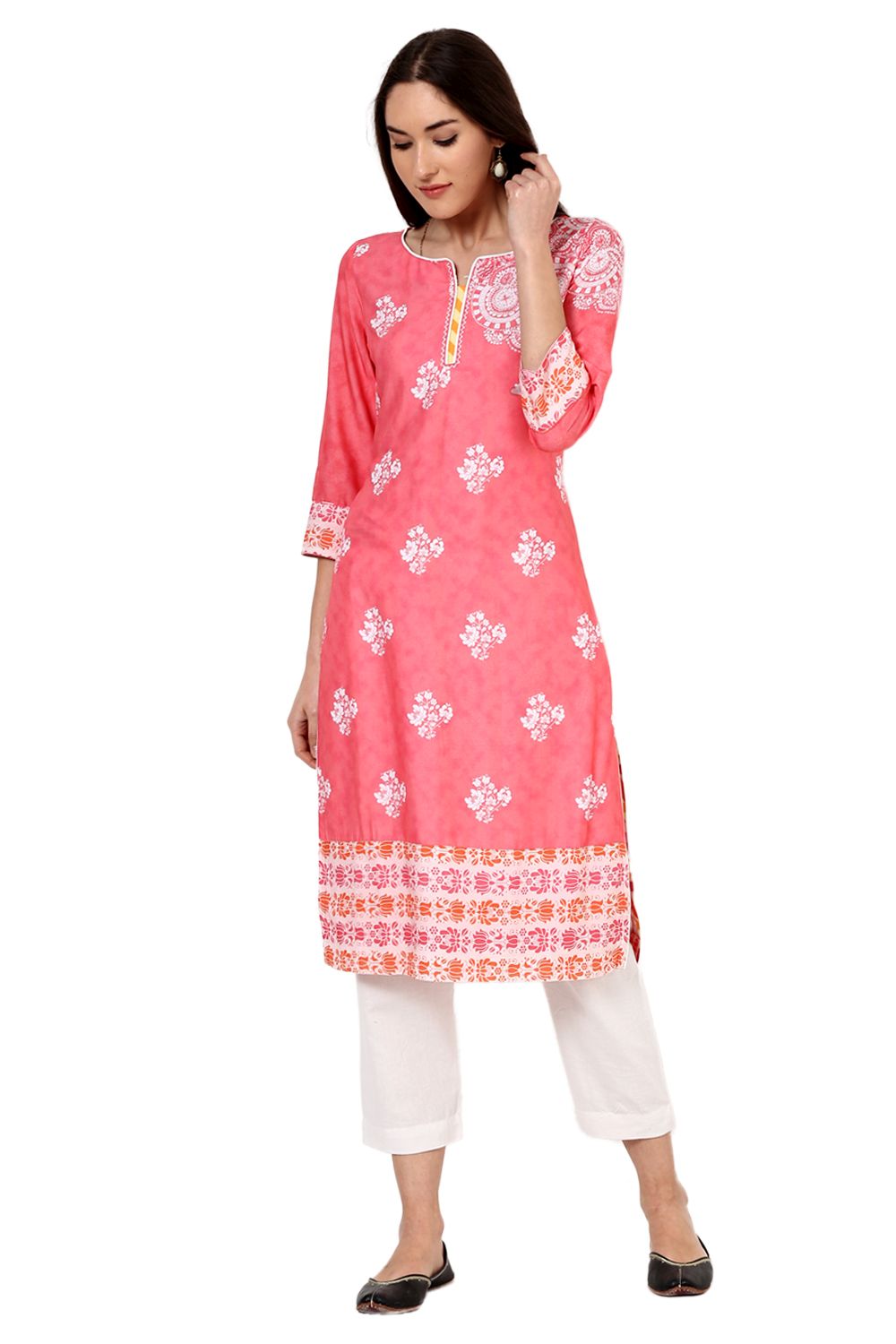 Pink Straight Rayon Kurta image number 0