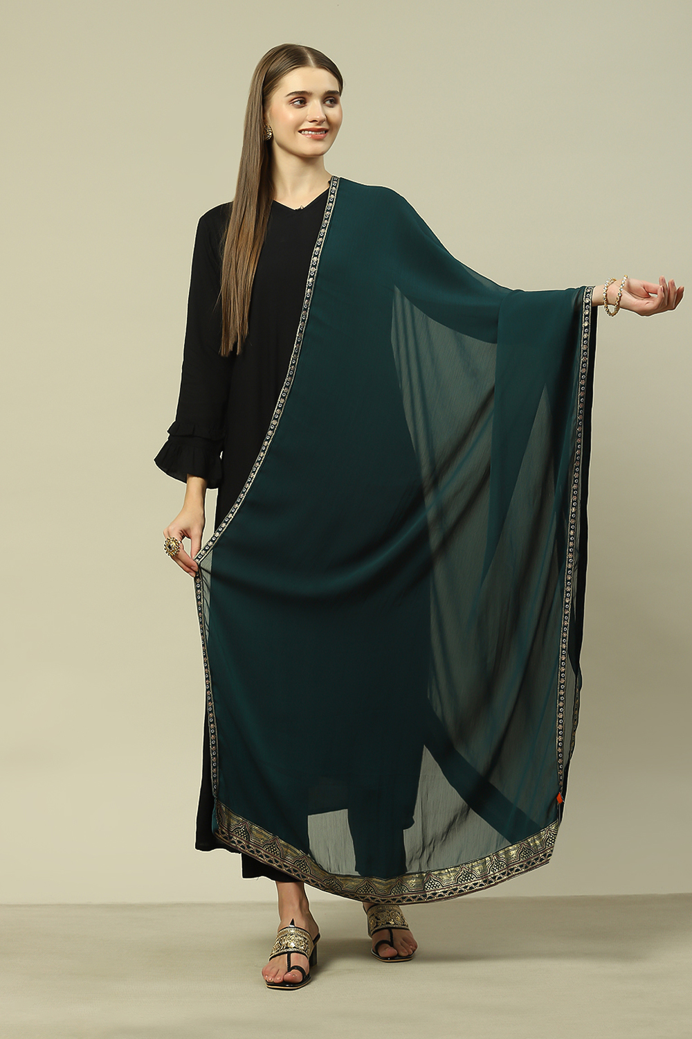 Green Polyester Printed Dupatta image number 0