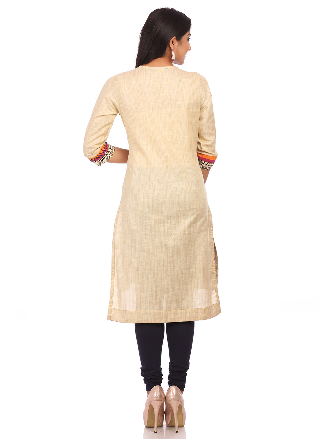 Beige Cotton Asymmetric Kurta image number 1