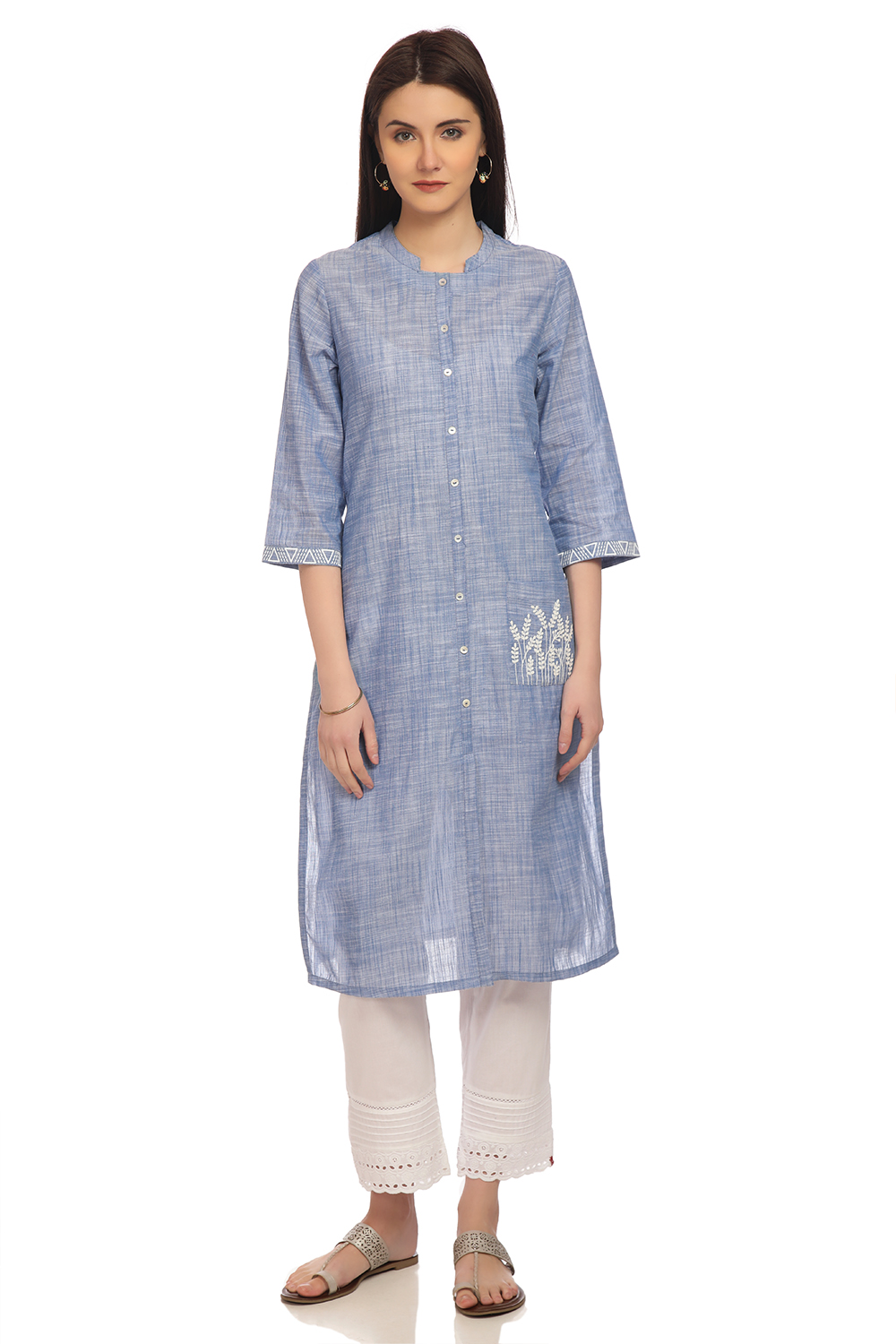 Blue Straight Cotton Kurta image number 0