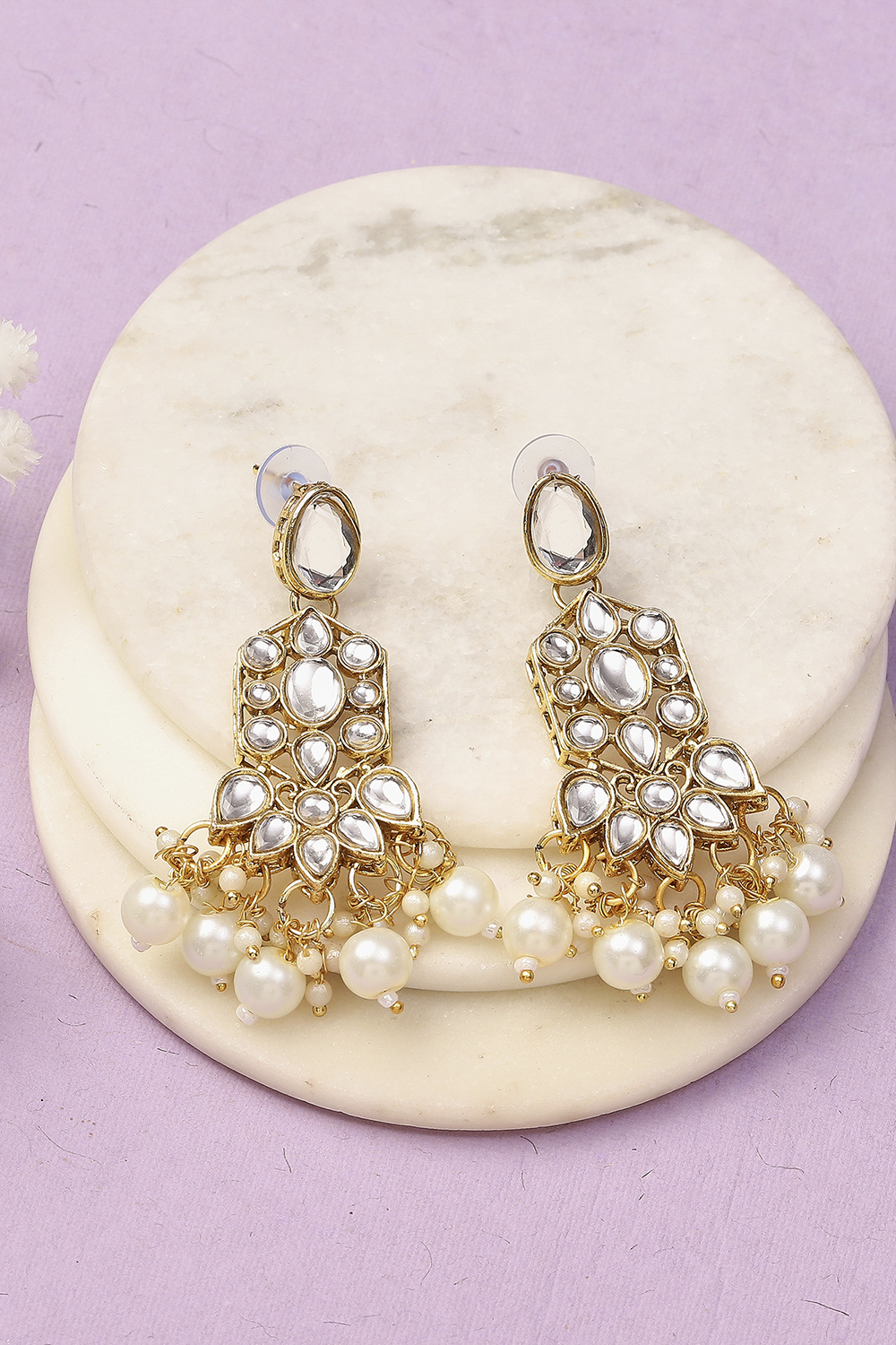 White Oxidised Alloy Earrings image number 0